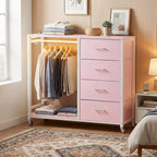 Besiost Portant à Vêtements, Commodes avec Station de Charge et Lumière LED, Commode à 4 Tiroirs pour Chambre à Coucher