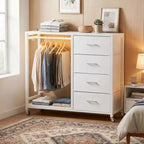 Besiost Portant à Vêtements, Commodes avec Station de Charge et Lumière LED, Commode à 4 Tiroirs pour Chambre à Coucher
