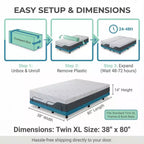 Matelas en mousse à mémoire de forme Dyonery 12-14 pouces Twin XL, ferme, gel rafraîchissant, thé vert, livré dans une boîte, housse sans fibre de verre, soutien anti-pression