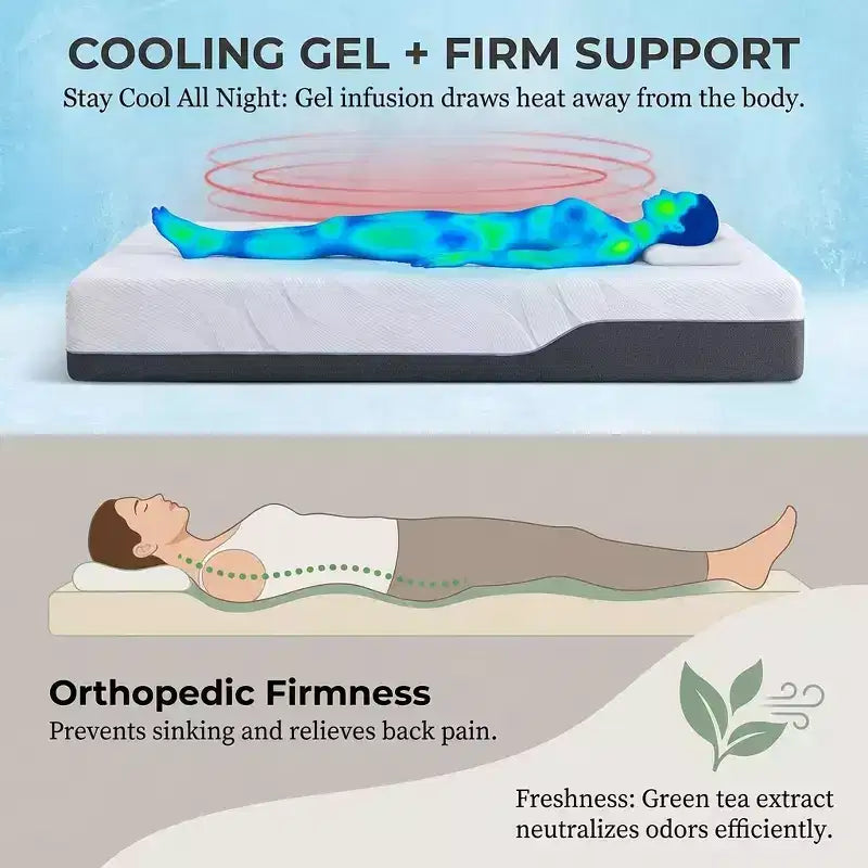 Matelas en mousse à mémoire de forme Dyonery 12-14 pouces Twin XL, ferme, gel rafraîchissant, thé vert, livré dans une boîte, housse sans fibre de verre, soutien anti-pression