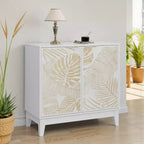 Buffet bahut décoratif de 31,5 W avec portes sculptées et étagères réglables - Panipeachy