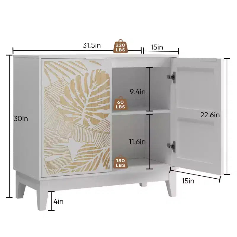 Buffet bahut décoratif de 31,5 W avec portes sculptées et étagères réglables - Panipeachy