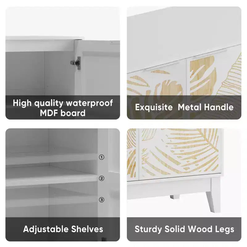 Buffet bahut décoratif de 31,5 W avec portes sculptées et étagères réglables - Panipeachy