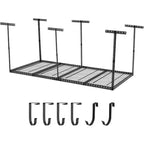 Rack de rangement de garage suspendu 4x8, rack de rangement de plafond de garage réglable en hauteur 22-40 avec 4 poteaux verticaux, capacité de poids de 300 kg