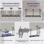 Rack de rangement de garage suspendu 4x8, rack de rangement de plafond de garage réglable en hauteur 22-40 avec 4 poteaux verticaux, capacité de poids de 300 kg