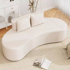Costway Canapé incurvé en tissu de 199,4 cm avec 2 coussins confortables et dossier bas, beige/gris