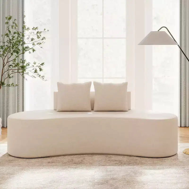 Costway Canapé incurvé en tissu de 199,4 cm avec 2 coussins confortables et dossier bas, beige/gris
