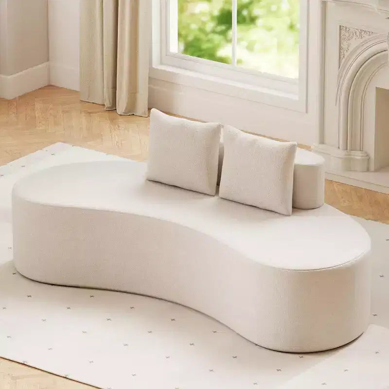 Costway Canapé incurvé en tissu de 199,4 cm avec 2 coussins confortables et dossier bas, beige/gris