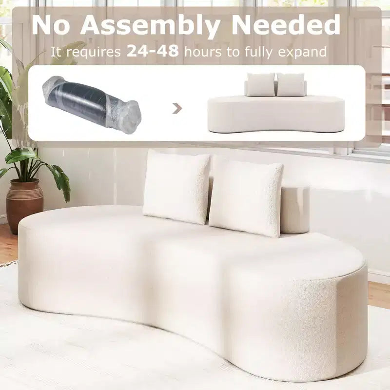 Costway Canapé incurvé en tissu de 199,4 cm avec 2 coussins confortables et dossier bas, beige/gris