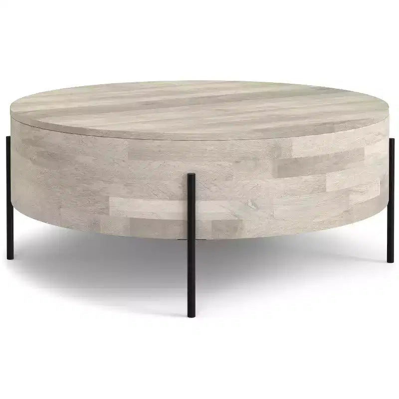 Table basse ronde moderne urbaine tambour Farmington en bois de manguier massif de 38 po de large