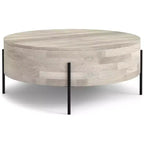 Table basse ronde moderne urbaine tambour Farmington en bois de manguier massif de 38 po de large