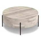 Table basse ronde moderne urbaine tambour Farmington en bois de manguier massif de 38 po de large