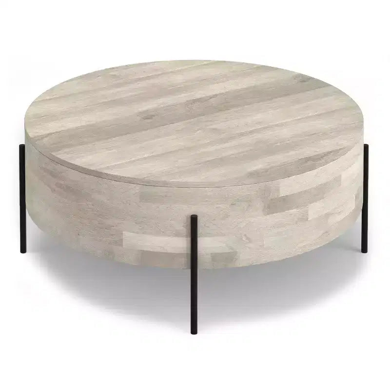Table basse ronde moderne urbaine tambour Farmington en bois de manguier massif de 38 po de large