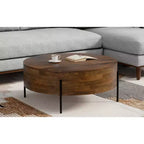 Table basse ronde moderne urbaine tambour Farmington en bois de manguier massif de 38 po de large
