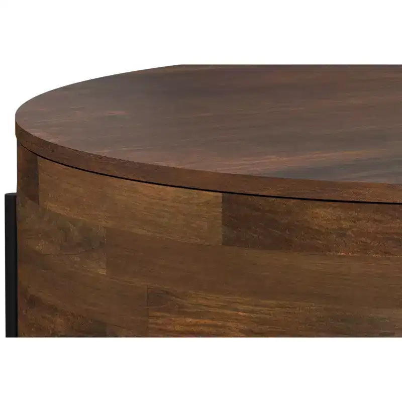 Table basse ronde moderne urbaine tambour Farmington en bois de manguier massif de 38 po de large