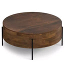 Table basse ronde moderne urbaine tambour Farmington en bois de manguier massif de 38 po de large