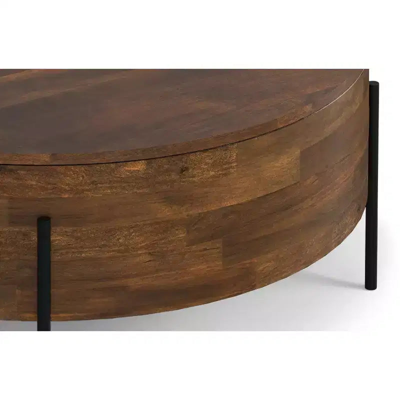 Table basse ronde moderne urbaine tambour Farmington en bois de manguier massif de 38 po de large