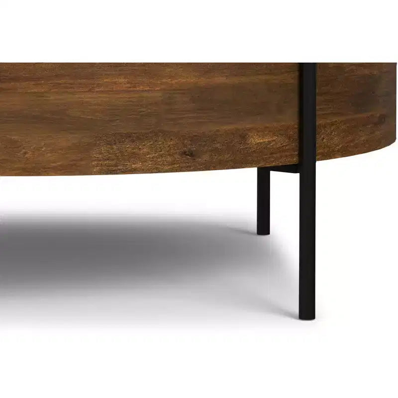 Table basse ronde moderne urbaine tambour Farmington en bois de manguier massif de 38 po de large