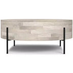 Table basse ronde moderne urbaine tambour Farmington en bois de manguier massif de 38 po de large