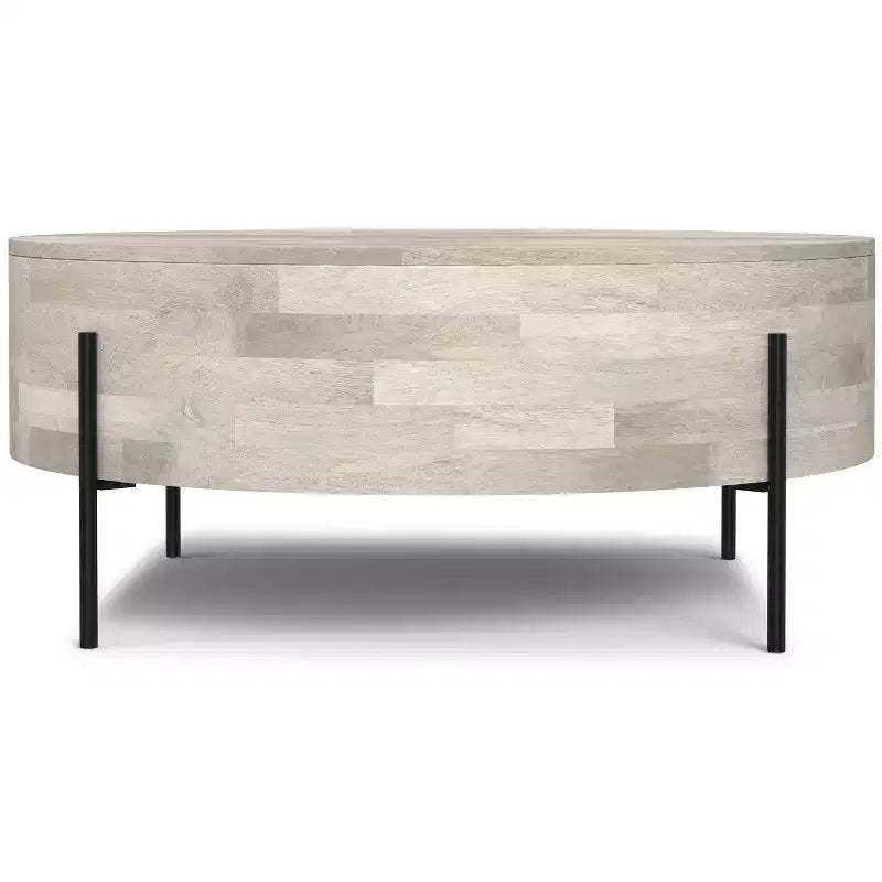 Table basse ronde moderne urbaine tambour Farmington en bois de manguier massif de 38 po de large