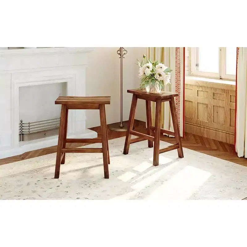 MAYEERTY Tabourets de comptoir de ferme 2 pièces, design rustique en bois, petite salle à manger, Noyer