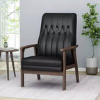 MAYEERTY Mid Century Modern Accent Chair, Upholstered Matte Black Faux Leather, Living Room Bedroom
