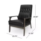 MAYEERTY Chaise d'appoint moderne du milieu du siècle, revêtement en similicuir noir mat, salon chambre à coucher