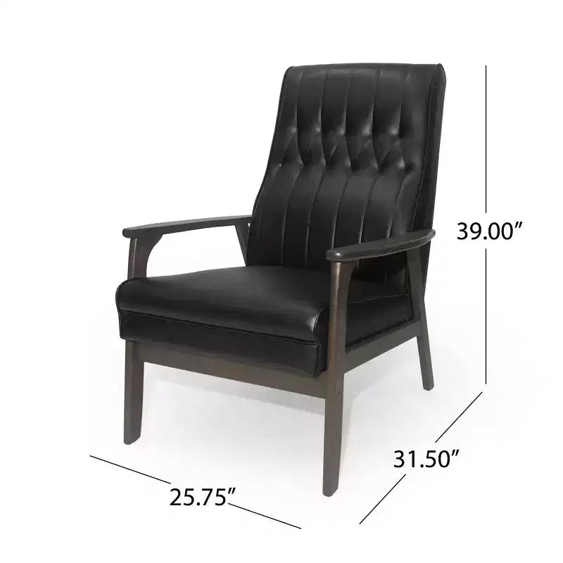 MAYEERTY Chaise d'appoint moderne du milieu du siècle, revêtement en similicuir noir mat, salon chambre à coucher