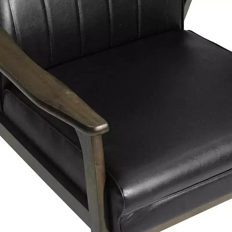 MAYEERTY Chaise d'appoint moderne du milieu du siècle, revêtement en similicuir noir mat, salon chambre à coucher