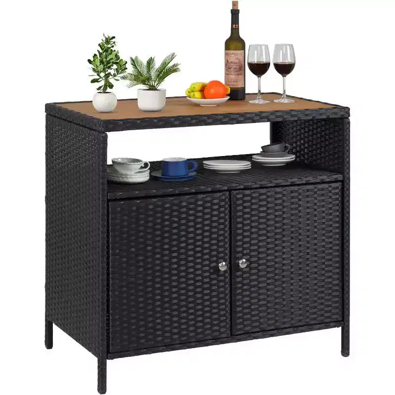 Meuble de rangement d'extérieur en rotin - Noir et marron, résistant aux intempéries, pour patio/jardin/terrasse
