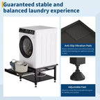 Pieds de lave-linge et sèche-linge de 27 po de largeur avec étagère coulissante, piédestal de lessive de 16 po de hauteur avec patins anti-vibration réglables, bac de récupération et tuyau, 1000 lb
