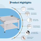 Pieds de lave-linge et sèche-linge de 27 po de largeur avec étagère coulissante, piédestal de lessive de 16 po de hauteur avec patins anti-vibration réglables, bac de récupération et tuyau, 1000 lb