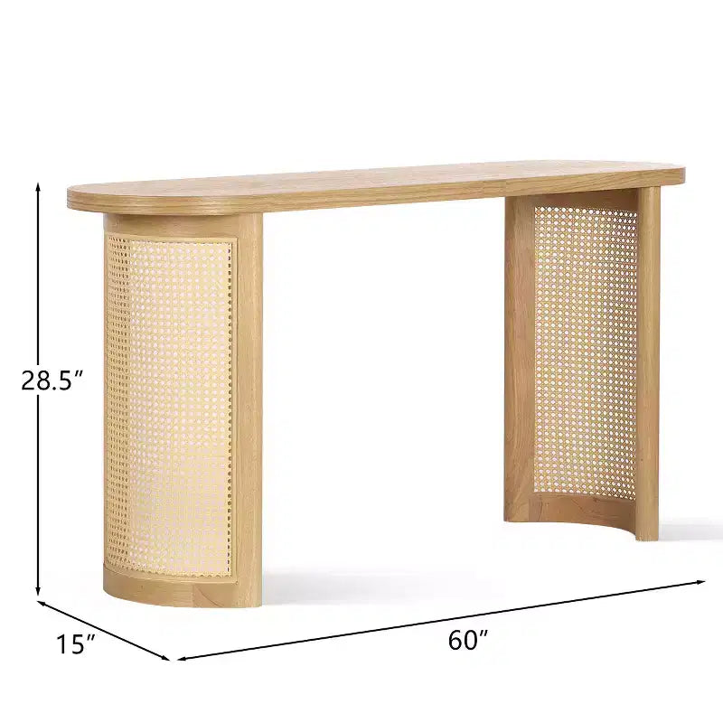 Console de 60 po avec piètement en rotin, Table de canapé étroite, Table d'entrée moderne pour couloir, salon et foyer - Panipeachy