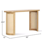 Console de 60 po avec piètement en rotin, Table de canapé étroite, Table d'entrée moderne pour couloir, salon et foyer - Panipeachy