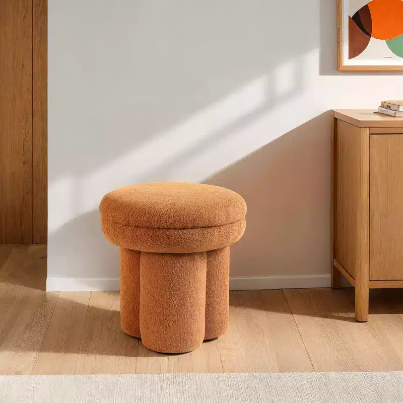 TUYOHW Tabouret d'appoint en forme de champignon, pouf de 44,5 cm avec plateau rond, base piédestal, chaise sans accoudoirs rembourrée en tissu shearling pour salon