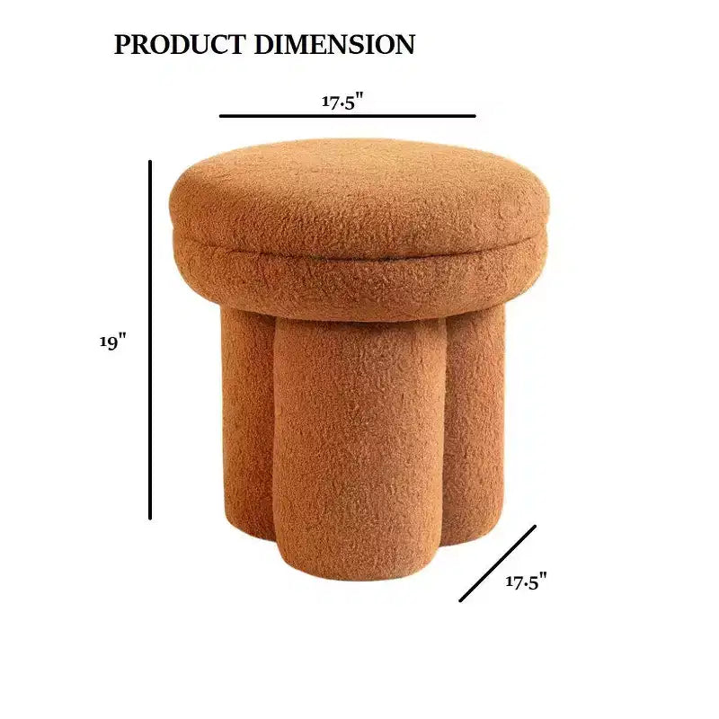 TUYOHW Tabouret d'appoint en forme de champignon, pouf de 44,5 cm avec plateau rond, base piédestal, chaise sans accoudoirs rembourrée en tissu shearling pour salon