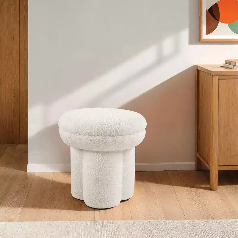 TUYOHW Tabouret d'appoint en forme de champignon, pouf de 44,5 cm avec plateau rond, base piédestal, chaise sans accoudoirs rembourrée en tissu shearling pour salon