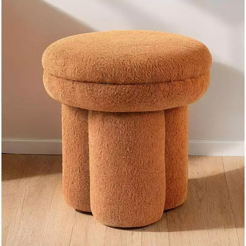 TUYOHW Mushroom-Shaped Accent Stool,17.5 Ottoman with Round Top,Pedestal Base,Shearling Fabric Upholstered Armless Chair for Living Room