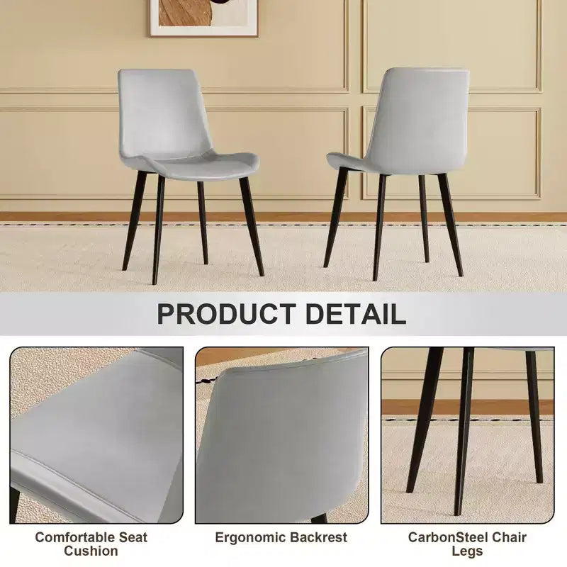 MAYEERTY Lot de 4 chaises de salle à manger modernes, assise en cuir PU marron, pieds en acier au carbone noir, pour maison, restaurant, salle de conférence