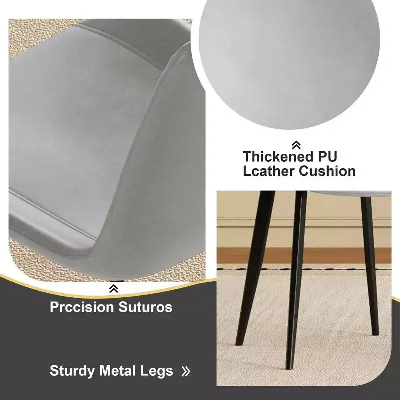 MAYEERTY Lot de 4 chaises de salle à manger modernes, assise en cuir PU marron, pieds en acier au carbone noir, pour maison, restaurant, salle de conférence