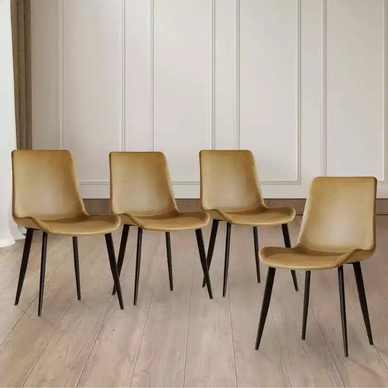 MAYEERTY Lot de 4 chaises de salle à manger modernes, assise en cuir PU marron, pieds en acier au carbone noir, pour maison, restaurant, salle de conférence