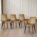 MAYEERTY Lot de 4 chaises de salle à manger modernes, assise en cuir PU marron, pieds en acier au carbone noir, pour maison, restaurant, salle de conférence