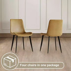 MAYEERTY Lot de 4 chaises de salle à manger modernes, assise en cuir PU marron, pieds en acier au carbone noir, pour maison, restaurant, salle de conférence