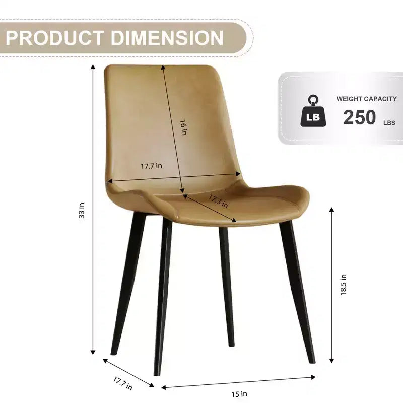 MAYEERTY Lot de 4 chaises de salle à manger modernes, assise en cuir PU marron, pieds en acier au carbone noir, pour maison, restaurant, salle de conférence