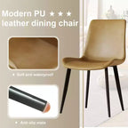 MAYEERTY Lot de 4 chaises de salle à manger modernes, assise en cuir PU marron, pieds en acier au carbone noir, pour maison, restaurant, salle de conférence