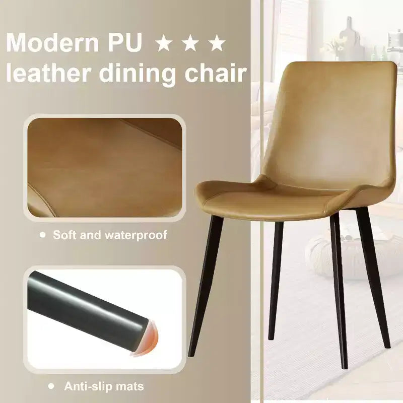 MAYEERTY Lot de 4 chaises de salle à manger modernes, assise en cuir PU marron, pieds en acier au carbone noir, pour maison, restaurant, salle de conférence
