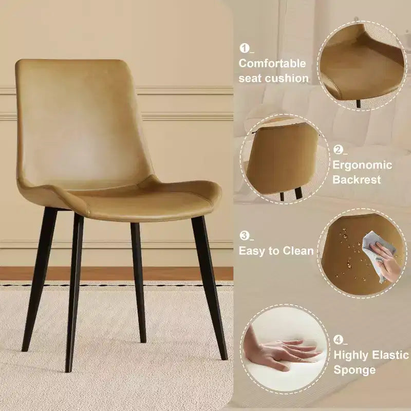MAYEERTY Lot de 4 chaises de salle à manger modernes, assise en cuir PU marron, pieds en acier au carbone noir, pour maison, restaurant, salle de conférence