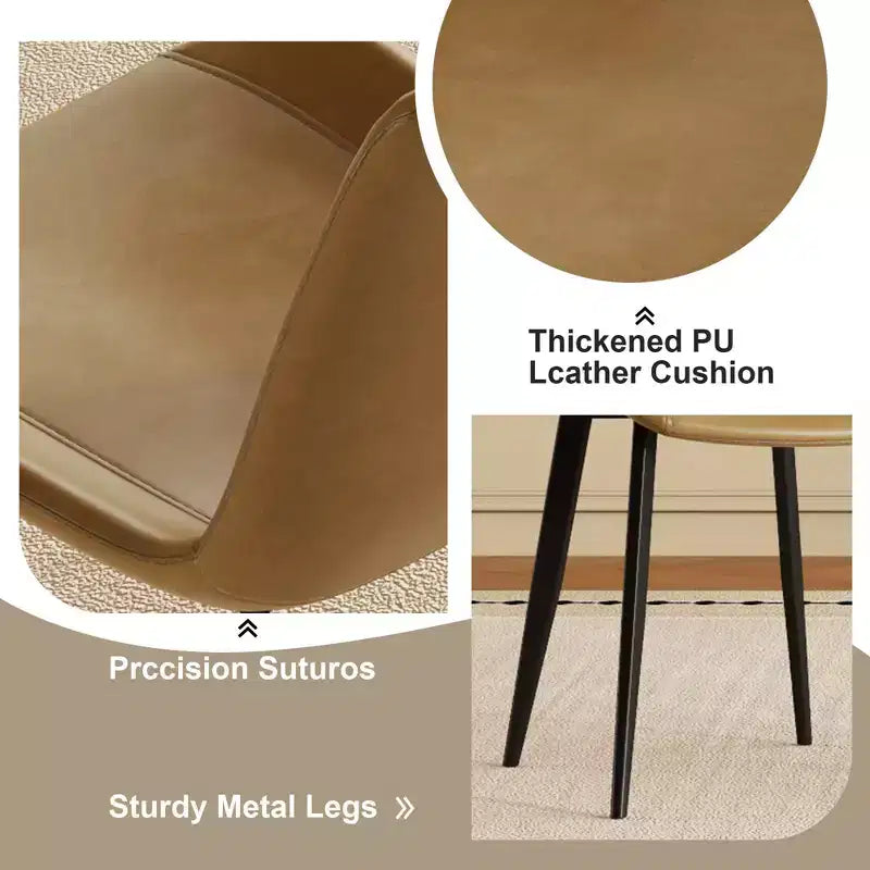 MAYEERTY Lot de 4 chaises de salle à manger modernes, assise en cuir PU marron, pieds en acier au carbone noir, pour maison, restaurant, salle de conférence