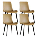 MAYEERTY Lot de 4 chaises de salle à manger modernes, assise en cuir PU marron, pieds en acier au carbone noir, pour maison, restaurant, salle de conférence