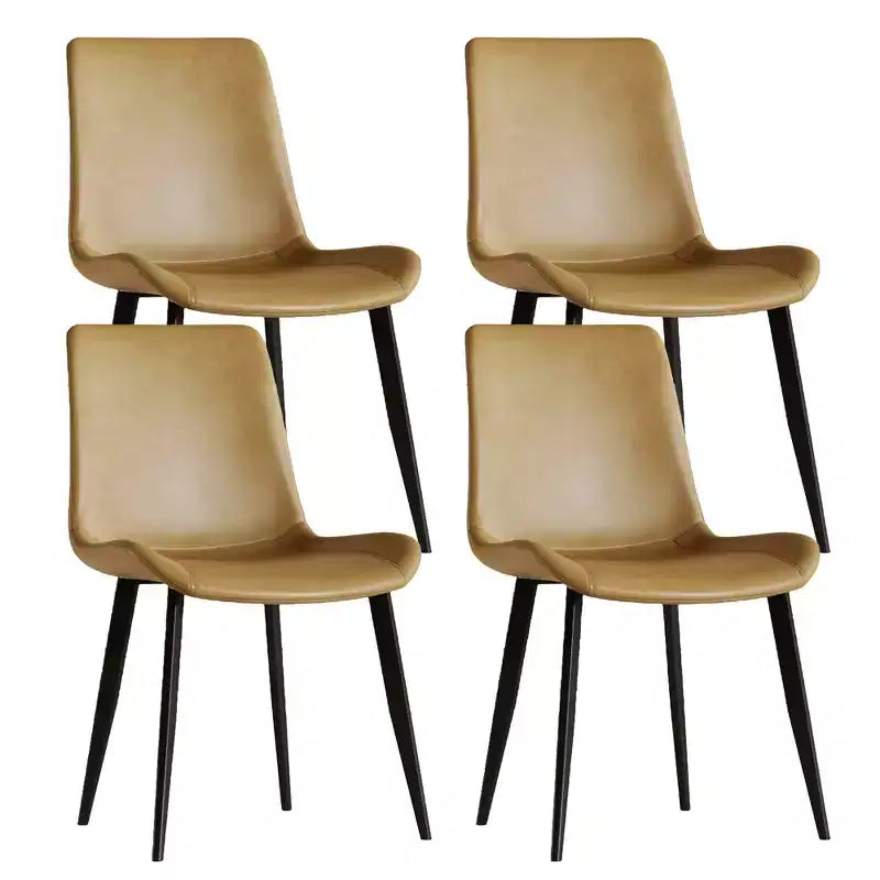 MAYEERTY Lot de 4 chaises de salle à manger modernes, assise en cuir PU marron, pieds en acier au carbone noir, pour maison, restaurant, salle de conférence